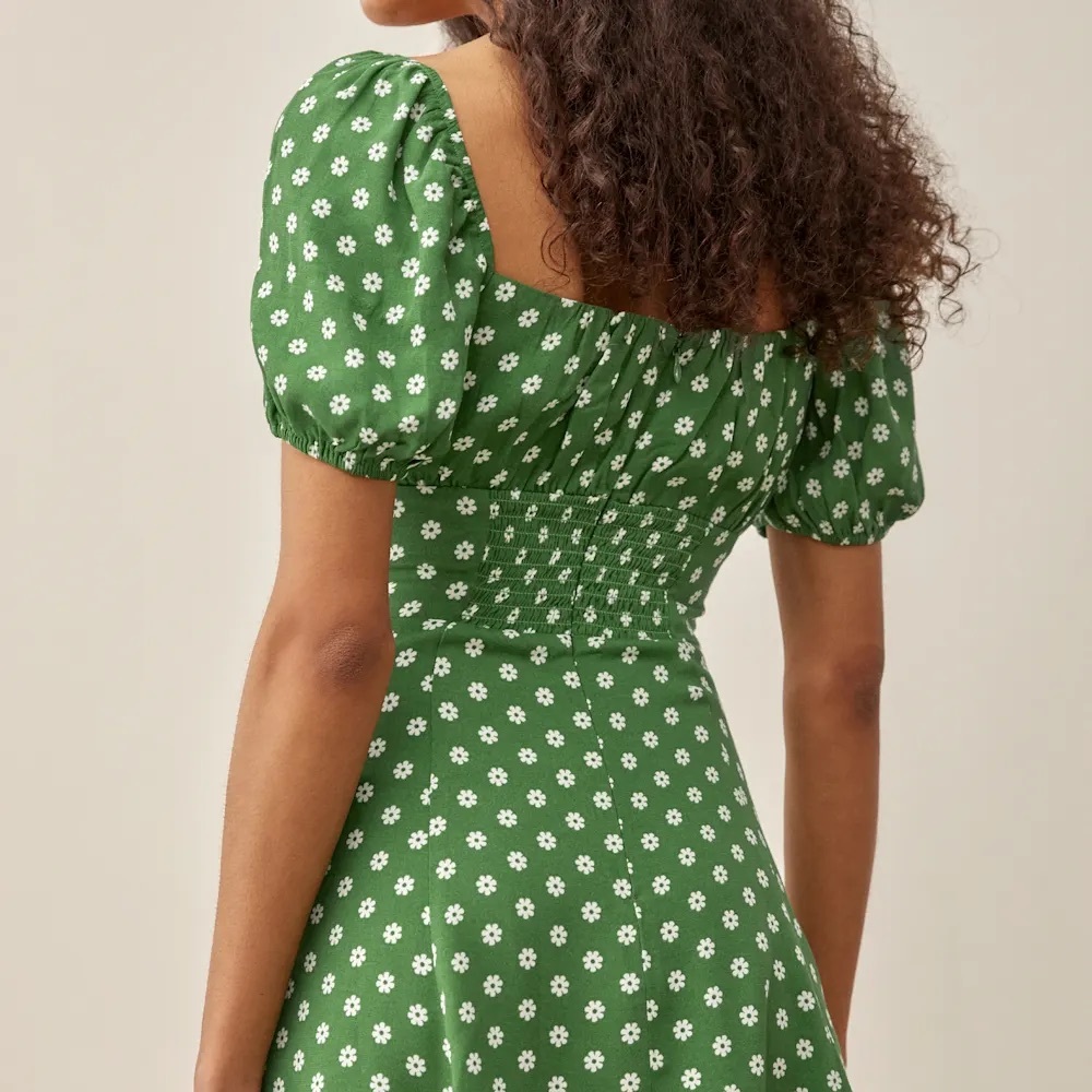 Reformation Green Floral Puff Sleeve Mini Corbin Dress in Hannah - Picture 2 of 10
